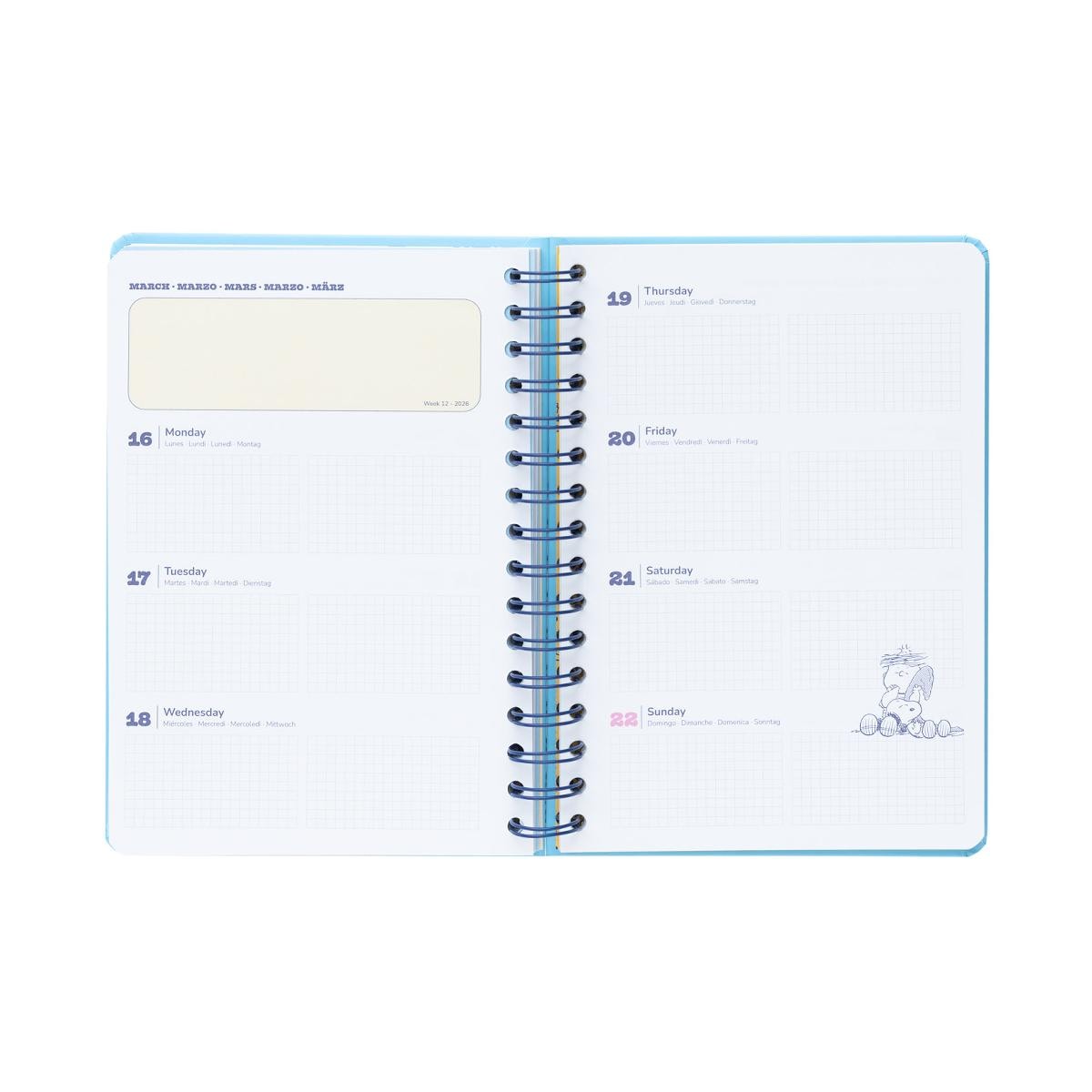 Agenda escolar 2025/2026 semana vista A5 12 meses Snoopy Erik azul Azul / Blanco-2