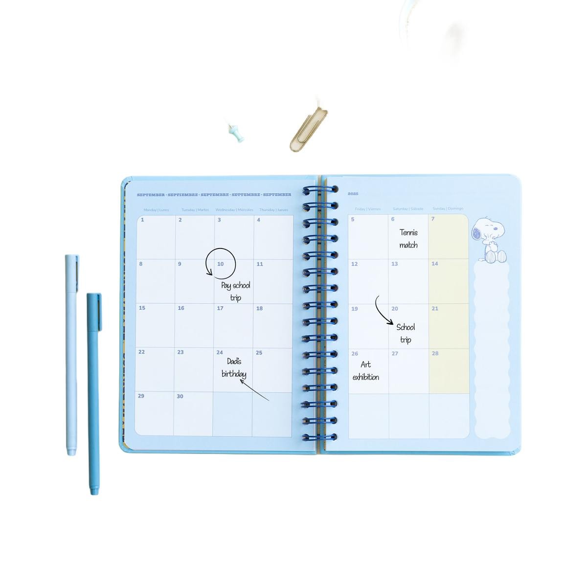 Agenda escolar 2025/2026 semana vista A5 12 meses Snoopy Erik azul Azul / Blanco-5