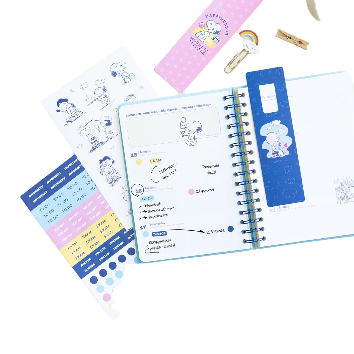 Agenda escolar 2025/2026 semana vista A5 12 meses Snoopy Erik azul Azul / Blanco-6