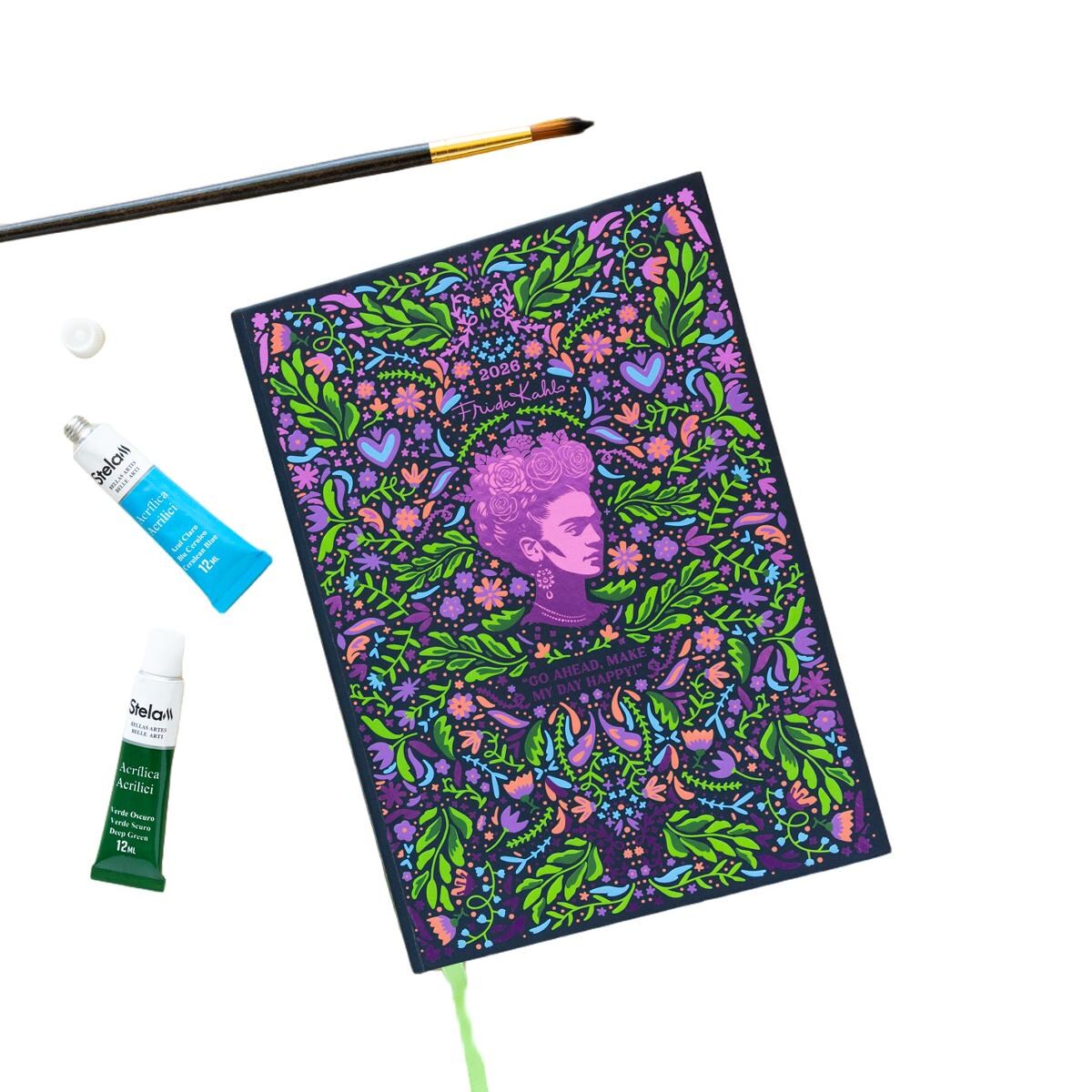 Agenda escolar 2025/2026 semana vista A5 con lomo 17 meses Frida Kahlo Erik morado Morado / Verde-3