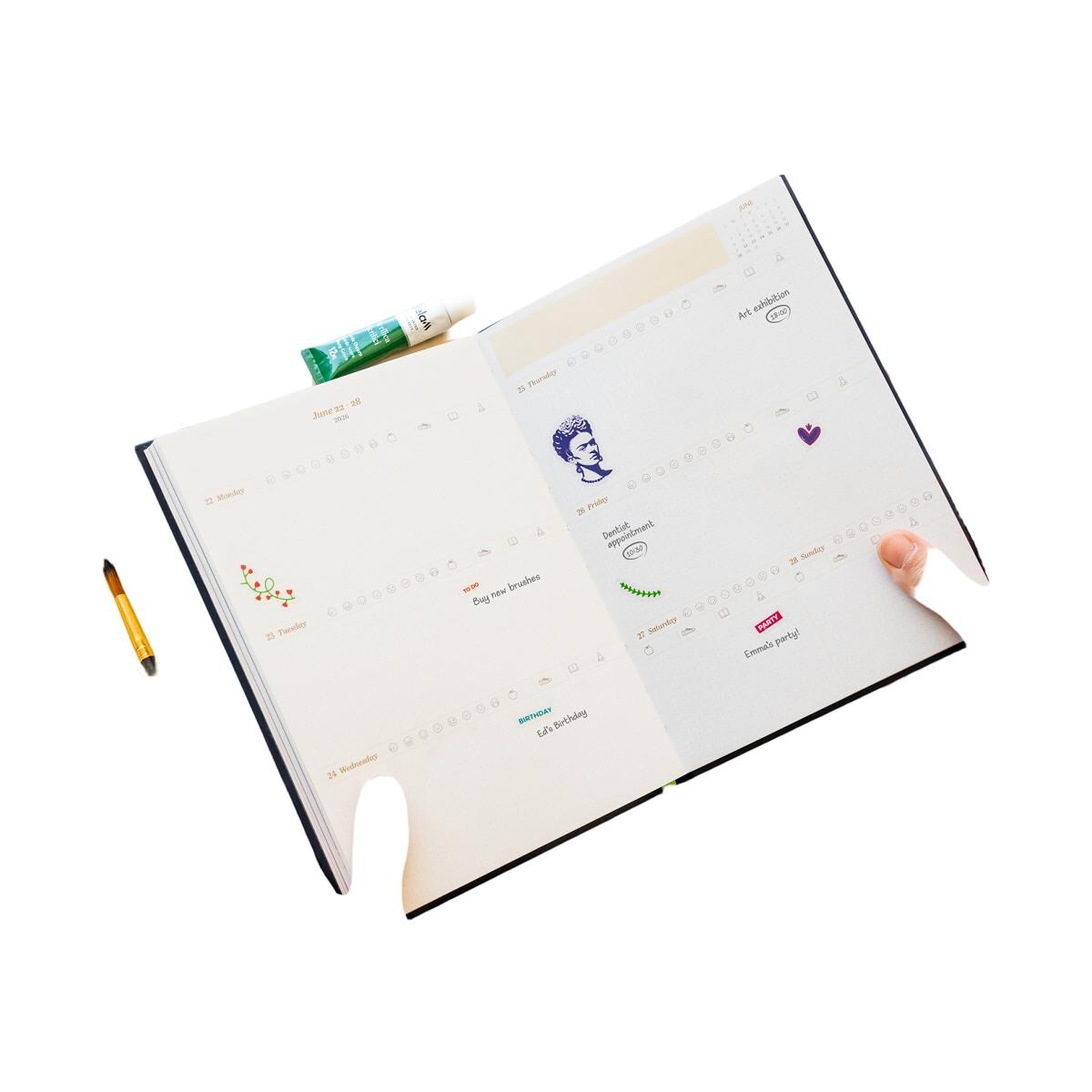 Agenda escolar 2025/2026 semana vista A5 con lomo 17 meses Frida Kahlo Erik morado Morado / Verde-4