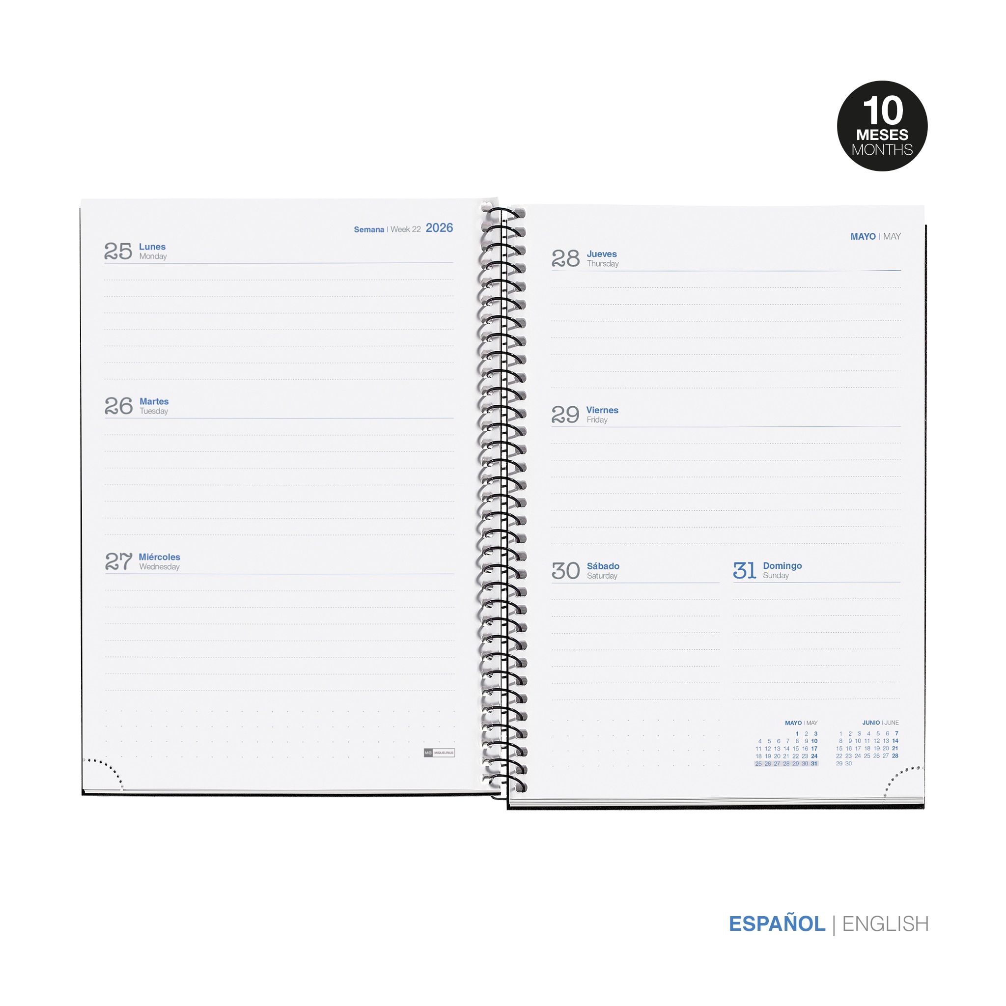 Agenda Escolar Plus Semana Vista Basic Coral 2025-2026 Miquelrius Castelhano Coral-2