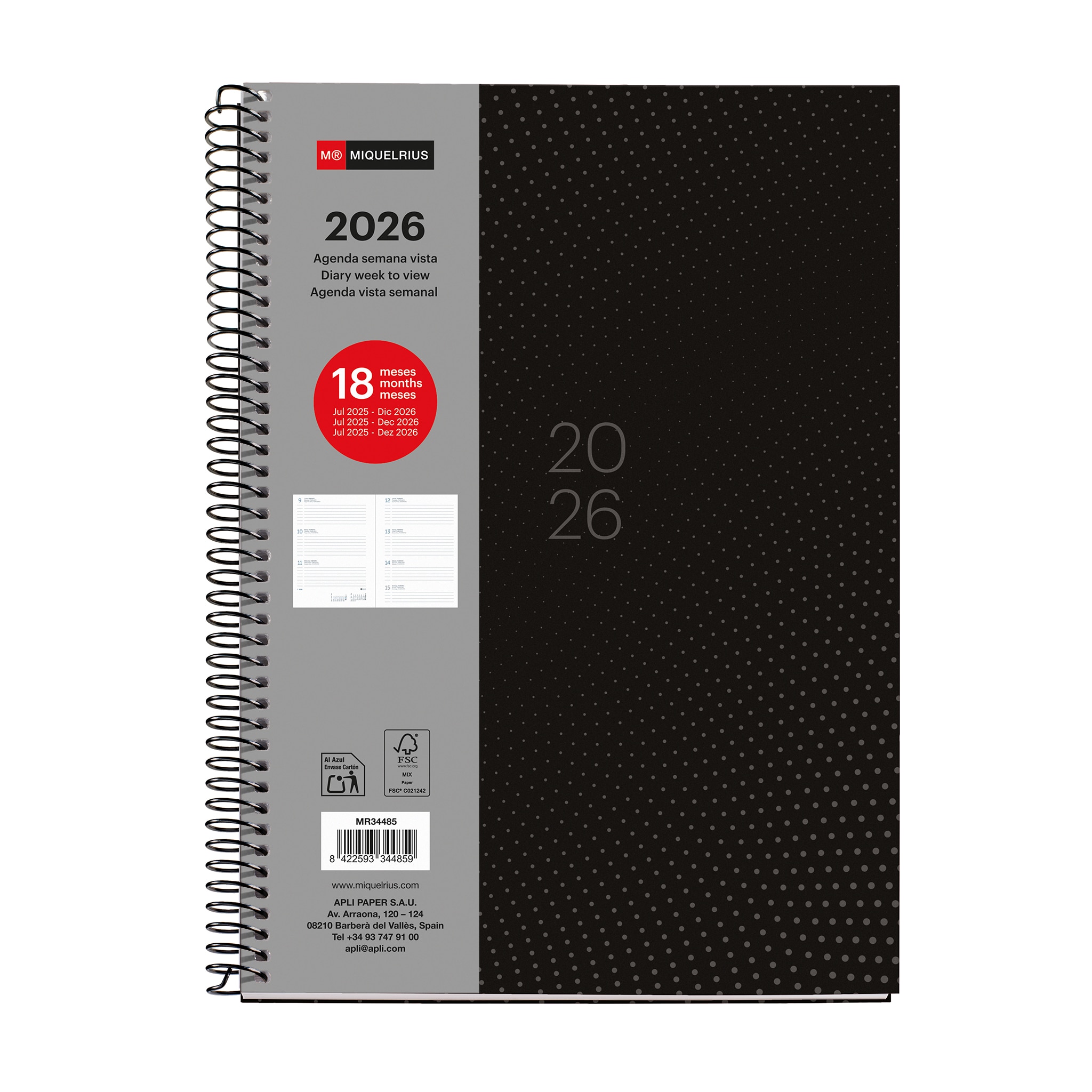 Imagem 0 de Agenda 18 Meses Plus Vista Semanal Dots 2025-2026 Miquelrius Espanhol