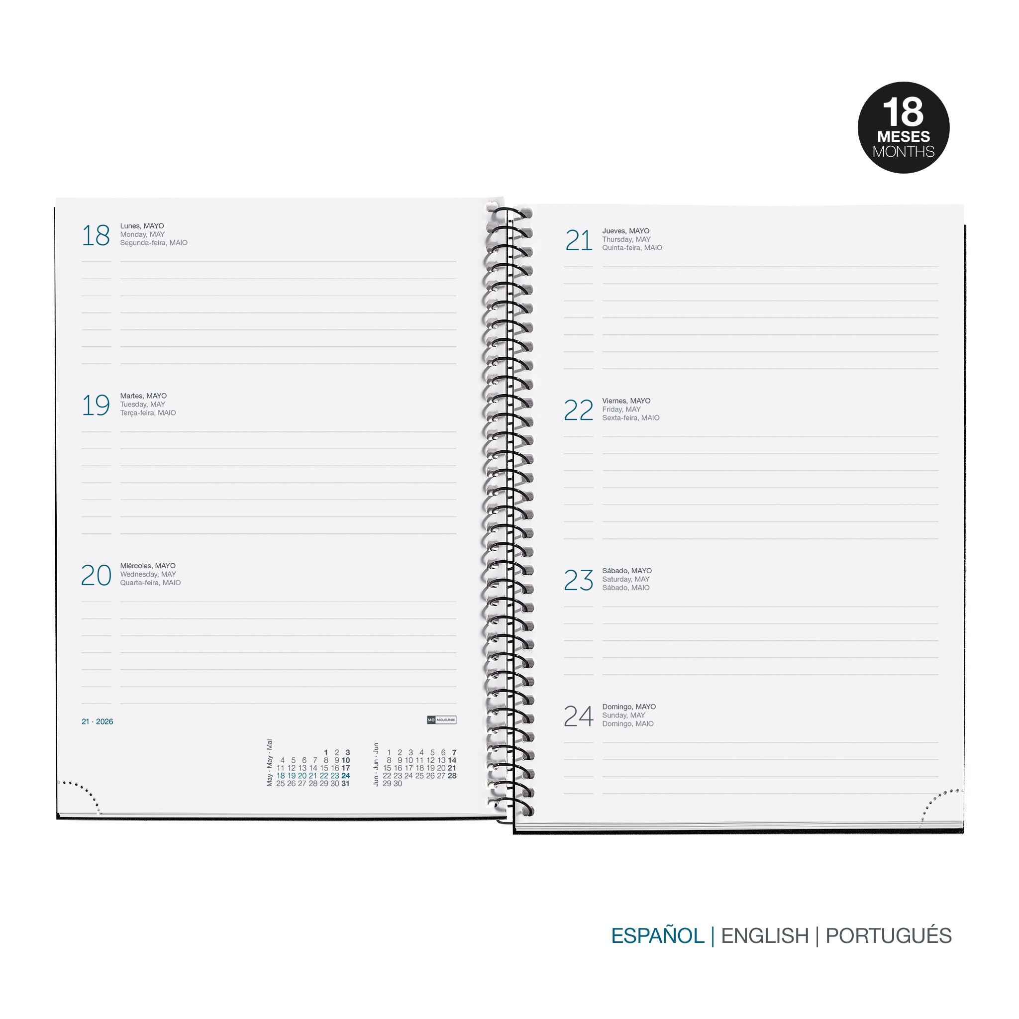 Agenda 18 Meses Plus Semana Vista Dots 2025-2026 Miquelrius Castellano Negro-3