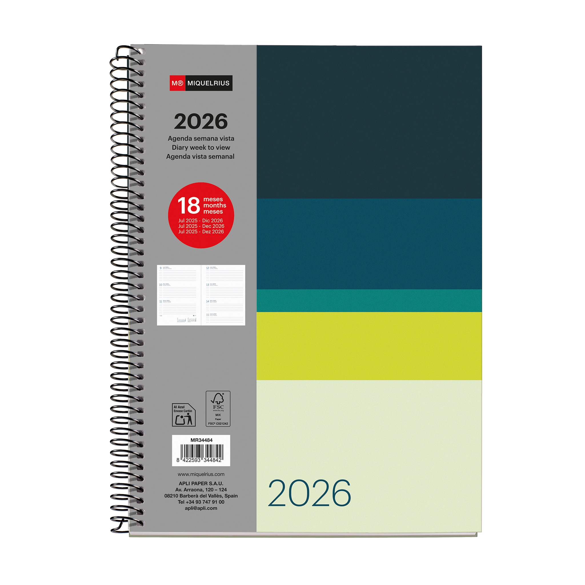 Imagem 0 de Agenda 18 Meses Plus Semana Vista Horizon 2025-2026 Miquelrius Castelhano