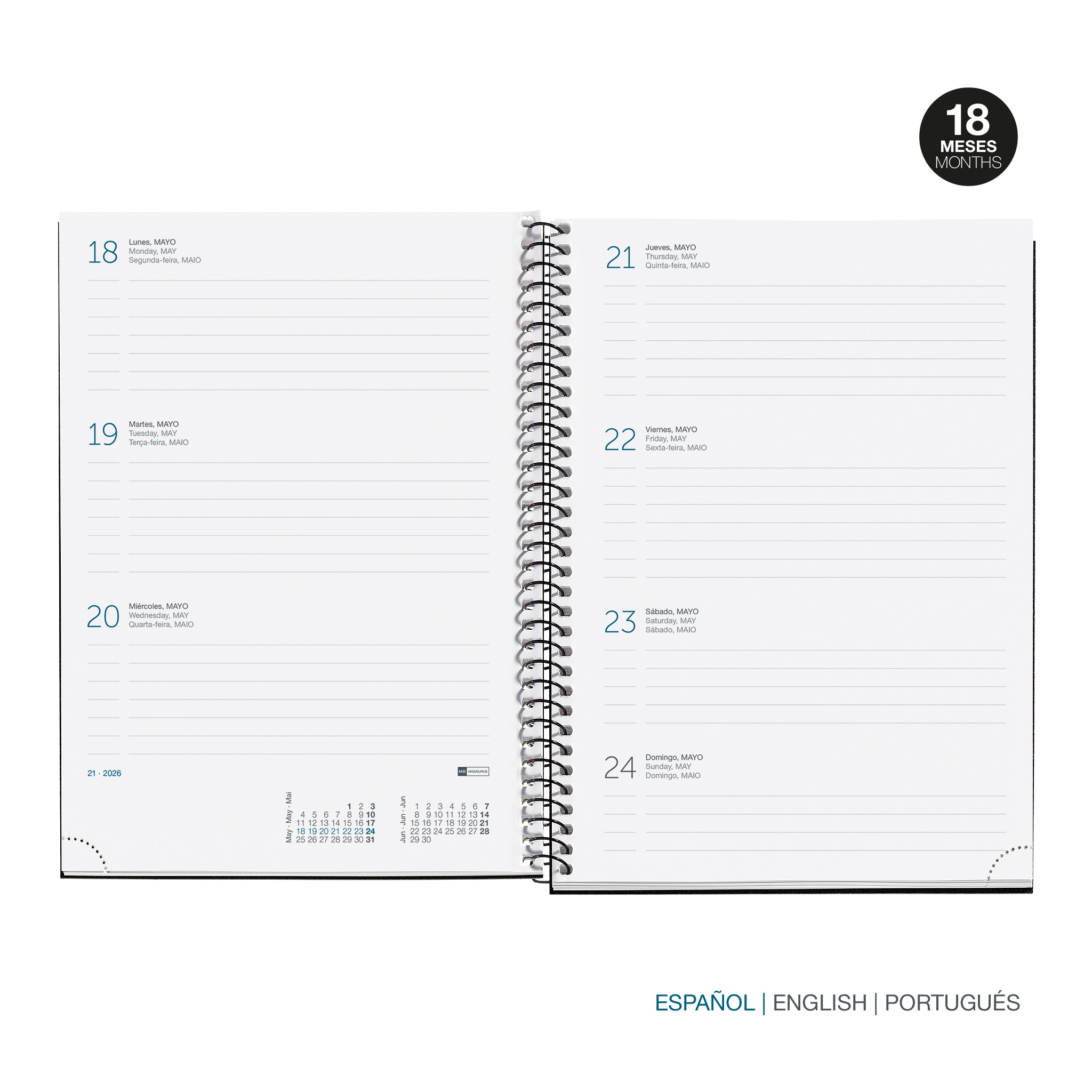 Agenda 18 Meses Plus Semana Vista Dark Flora 2025-2026 Miquelrius Castellano Multicolor-3