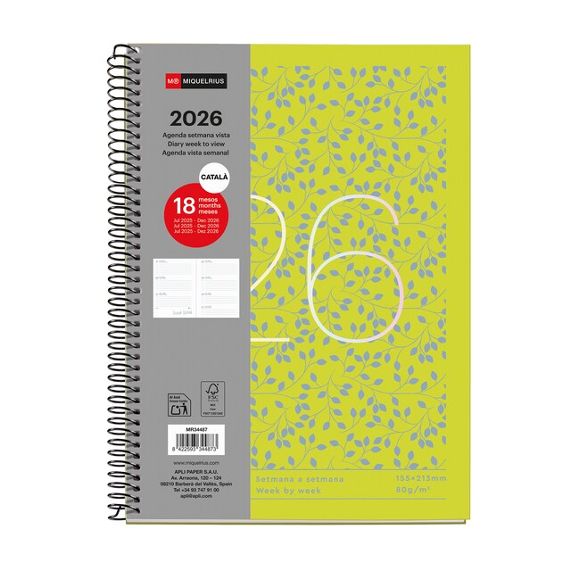 Imagem 0 de Agenda 18 Meses Plus Vista Semana Folhas 2025-2026 Miquelrius Catalán