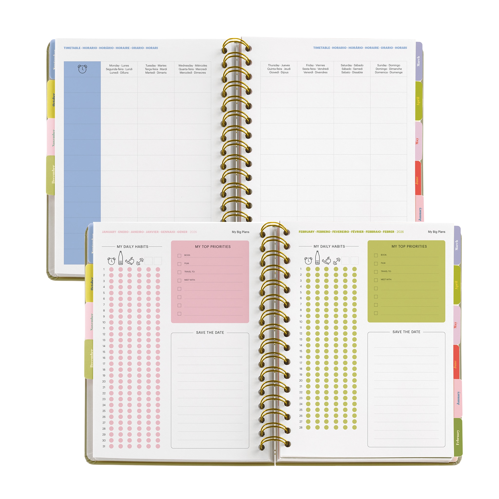 Agenda Escolar Plus Wire-O dia Página Spring Anne 2025-2026 Miquelrius multilingue Multicolor-8