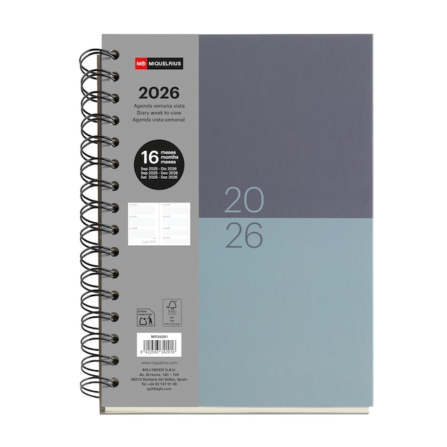 Imagem 0 de Agenda 16 Meses Plus Vista Semanal Duotono 2025-2026 Miquelrius Espanhol