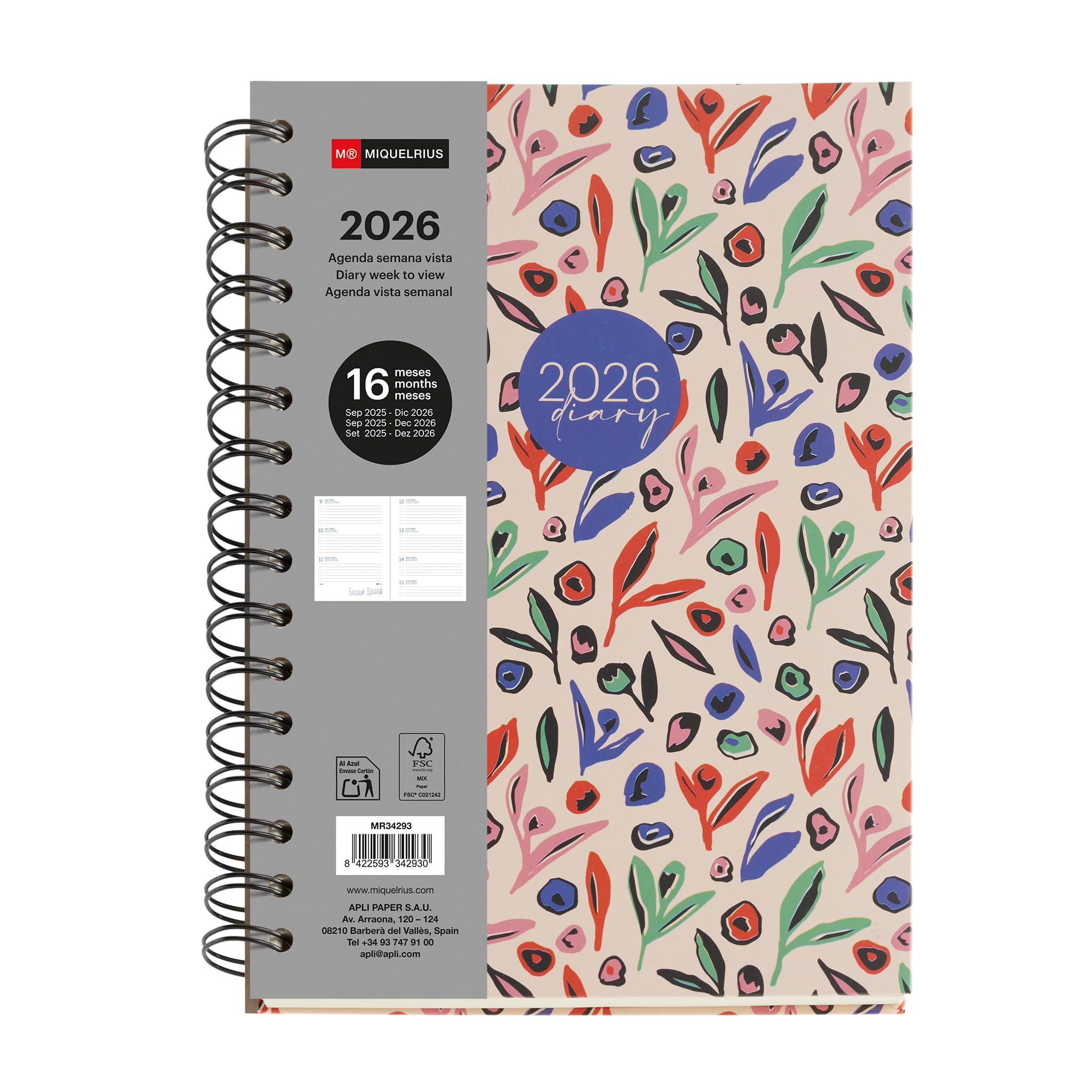 Imagem 0 de Agenda 16 Meses Plus Semana Vista Garden 2025-2026 Miquelrius Castelhano