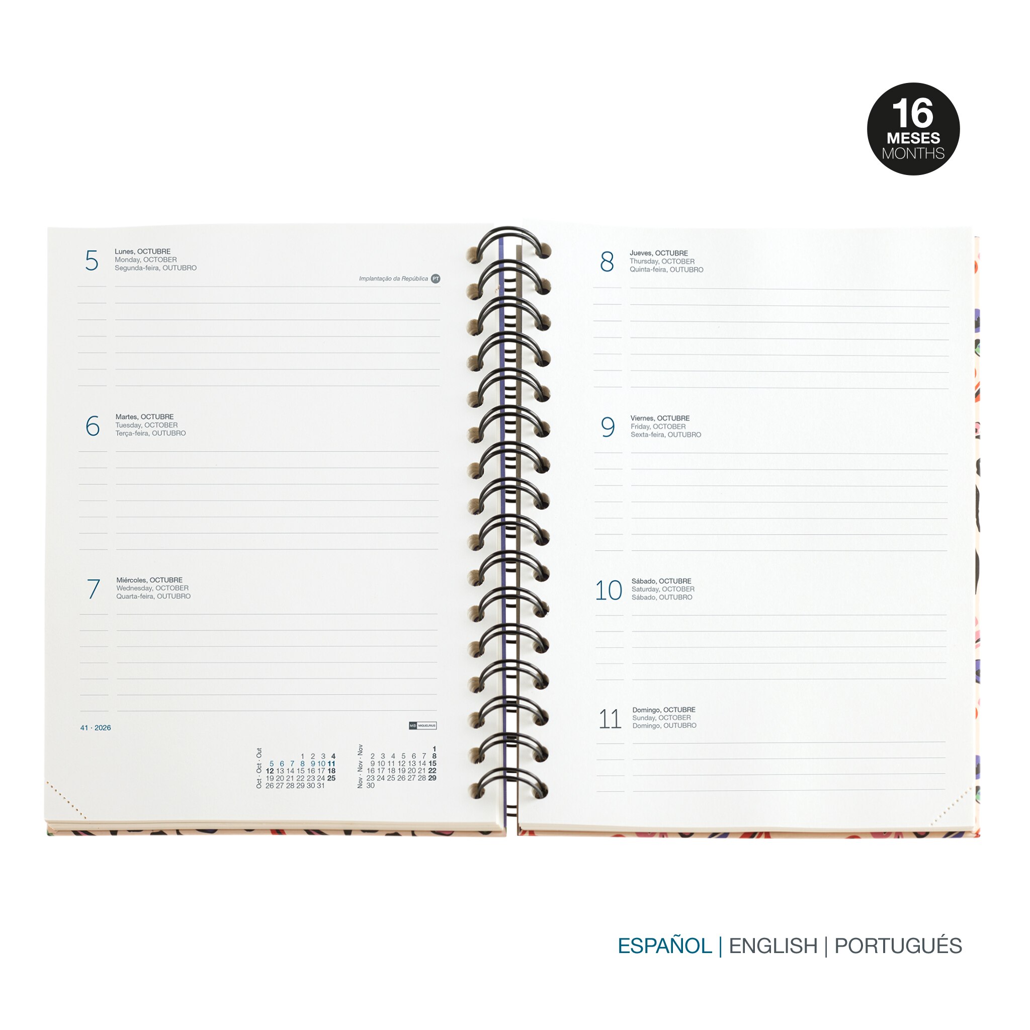 Agenda 16 Meses Plus Semana Vista Garden 2025-2026 Miquelrius Castellano Multicolor-3