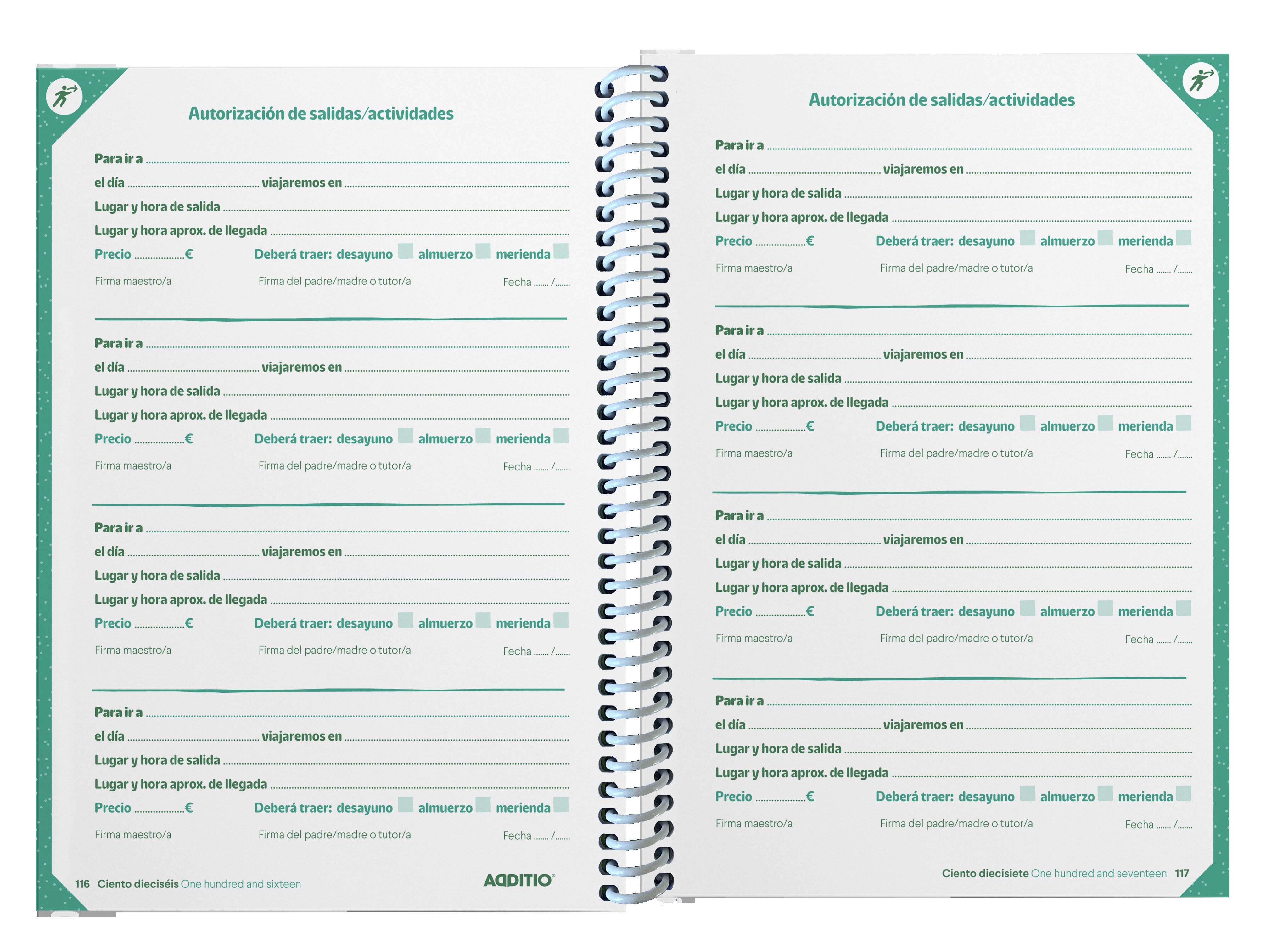 Agenda Planet, Curso 2025-2026 Vista Semanal, Formato DIN A5, Additio, Verde, Espanhol 5