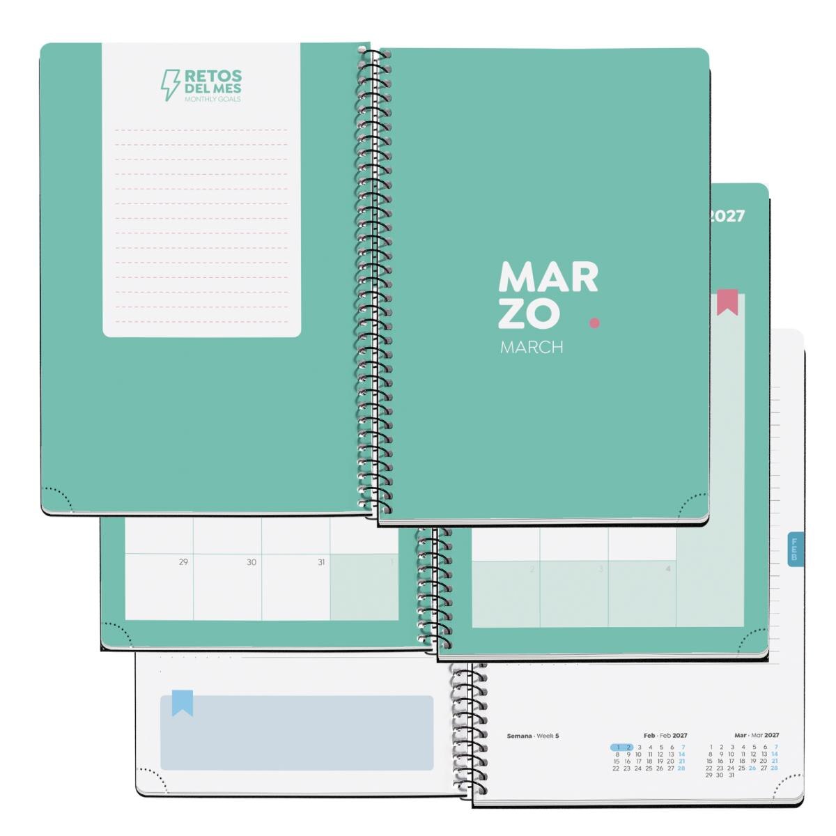 Agenda Escolar Plus Dia Página Margaritas 2026-27 Miquelrius Multicolor-6