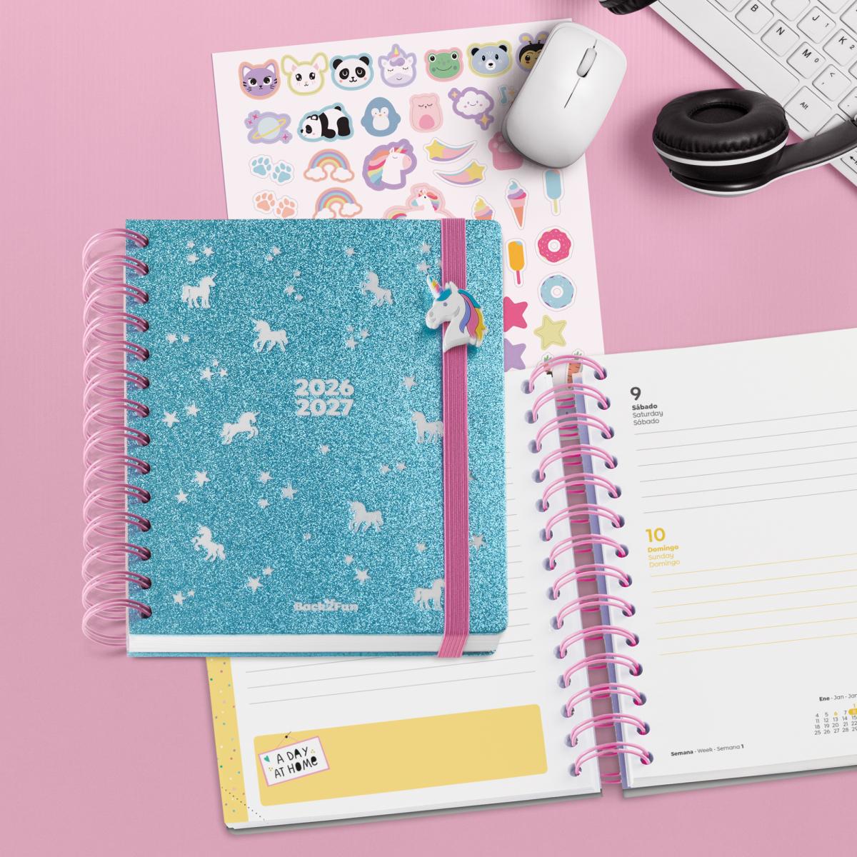 Agenda Escolar B2F Día Página Unicornio 2026-27 Miquelrius Azul-8