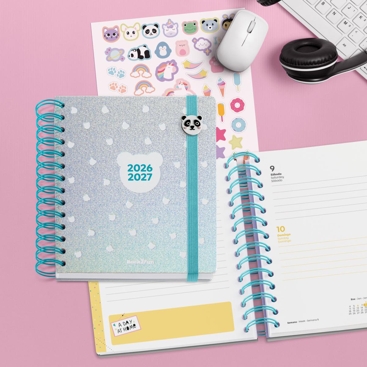 Agenda Escolar B2F Dia Página Panda 2026-27 Miquelrius Prata-8