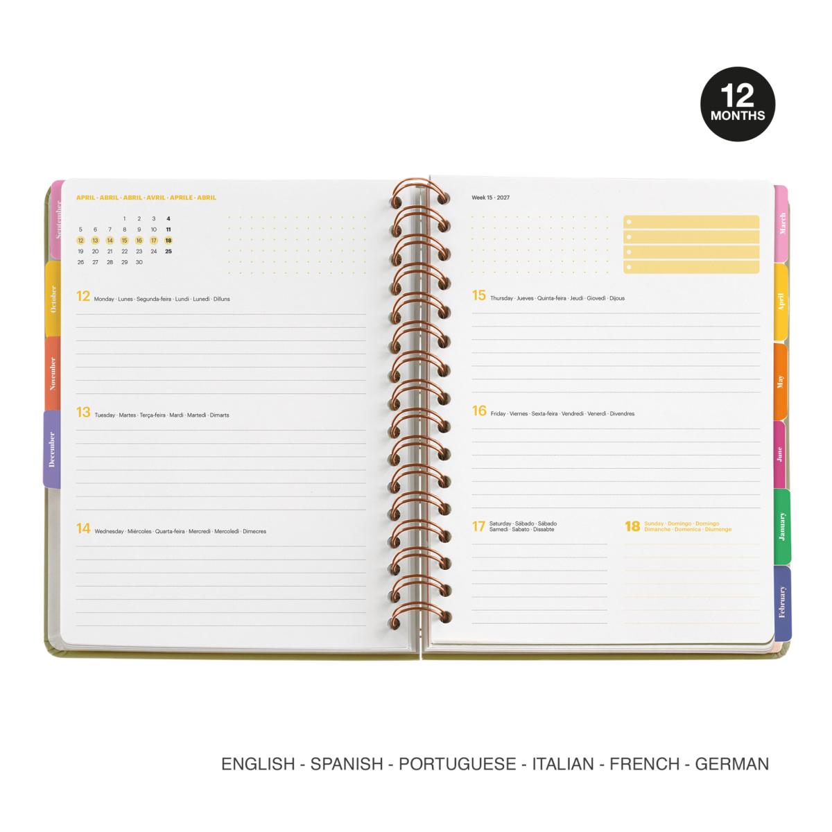 Agenda Escolar Plus Wire-O Semana Vista Blue Garden Hutter 2026-27 Miquelrius Multicolor-2