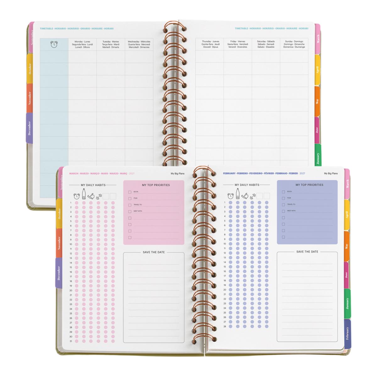 Agenda Escolar Plus Wire-O Semana Vista Blue Garden Hutter 2026-27 Miquelrius Multicolor-8