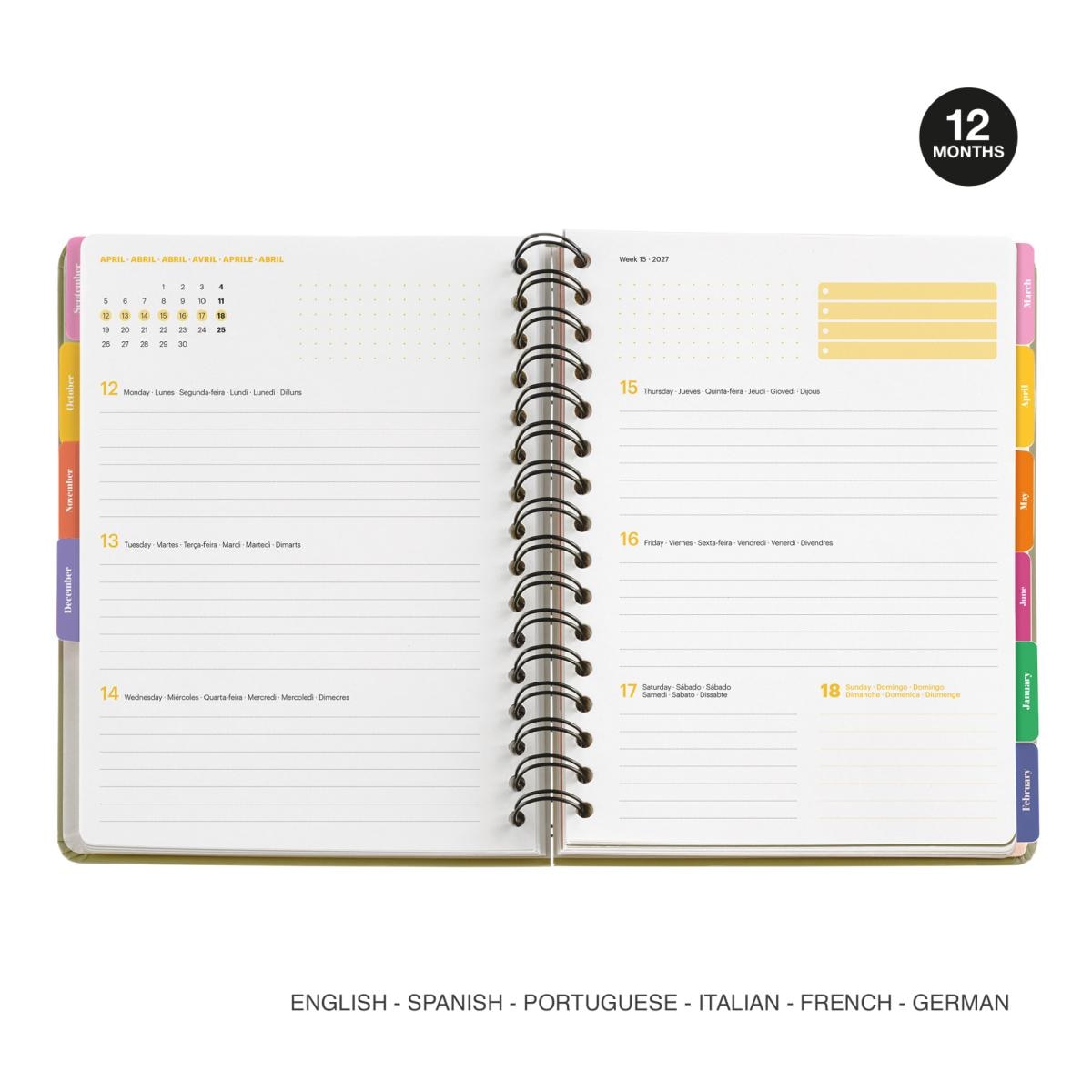 Agenda Escolar Plus Wire-O Semana Vista Green Bloom Hutter 2026-27 Miquelrius Multicolor-2