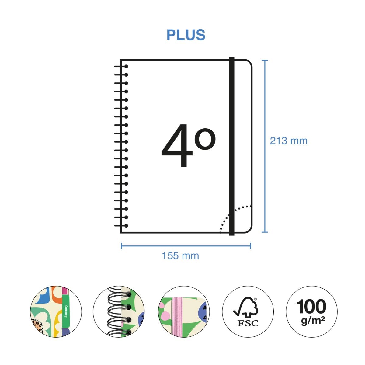 Agenda Escolar Plus Wire-O Semana Vista Green Bloom Hutter 2026-27 Miquelrius Multicolor-9