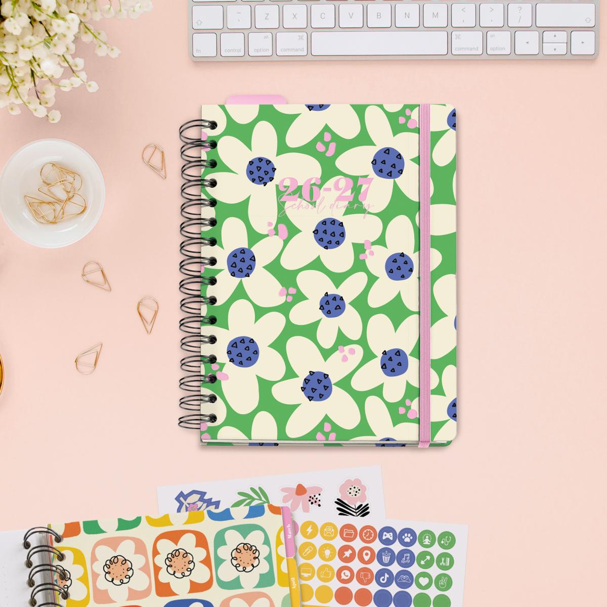 Agenda Escolar Plus Wire-O Semana Vista Green Bloom Hutter 2026-27 Miquelrius Multicolor-10