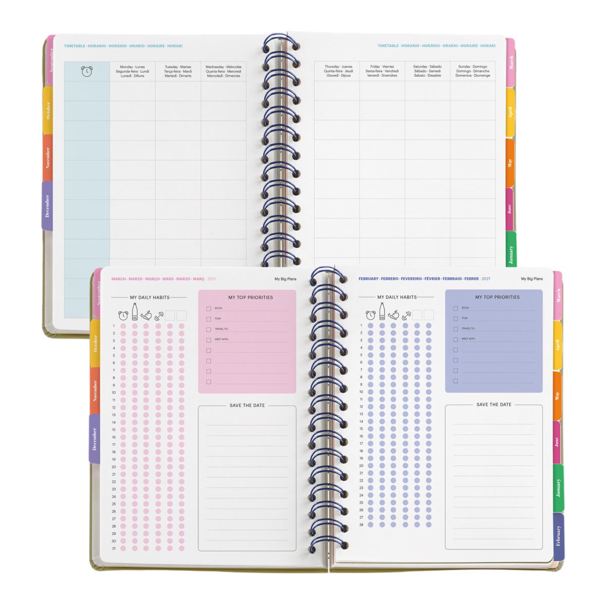 Agenda Escolar Plus Wire-O Día Página Sunny Lines Hutter 2026-27 Miquelrius Multicolor-8