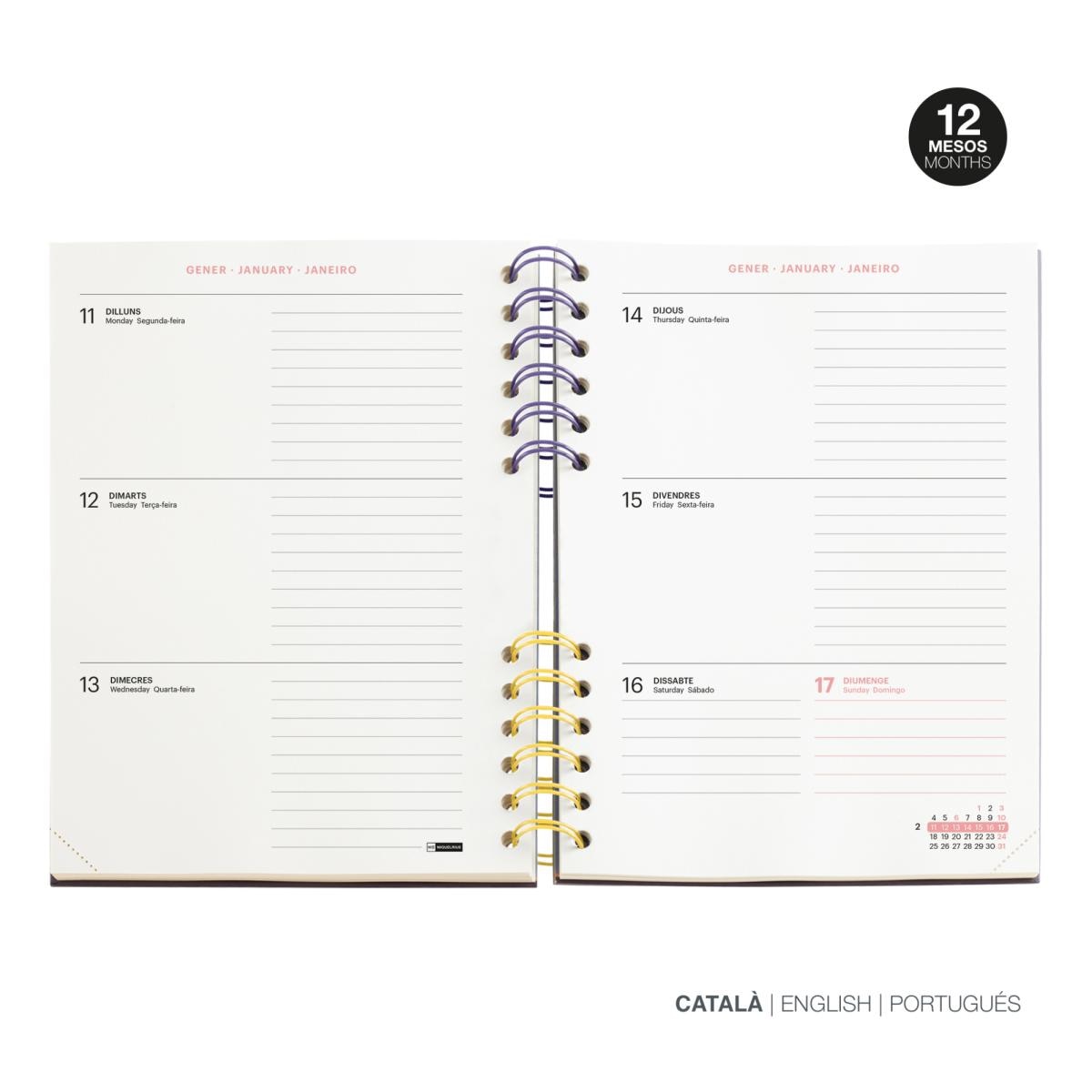 Agenda Escolar Plus Wire-O Semana Vista Catalán Gris Back To Basics 2026-27 Miquelrius Gris-2