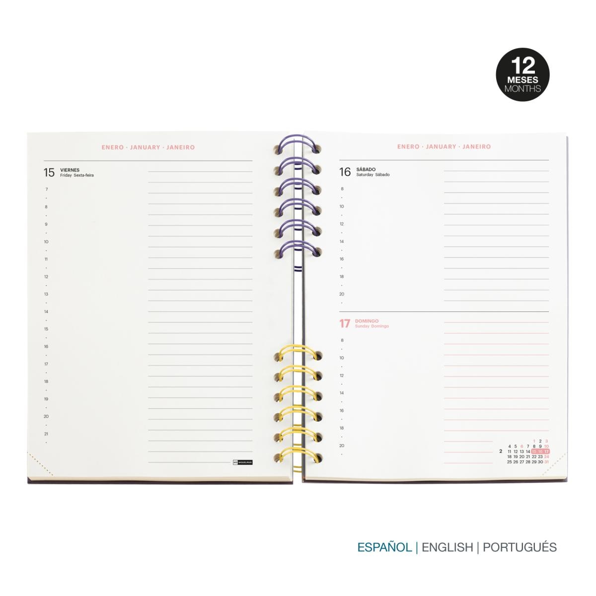 Agenda Escolar Plus Wire-O Día Página Gris Back To Basics 2026-27 Miquelrius Gris-2