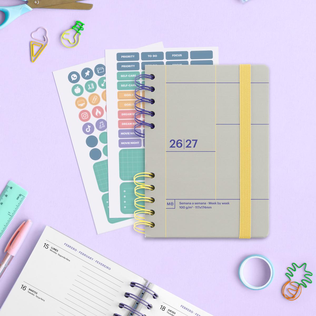 Agenda Escolar Activa Semana Vista Gris Back To Basics 2026-27 Miquelrius Cinzento-8