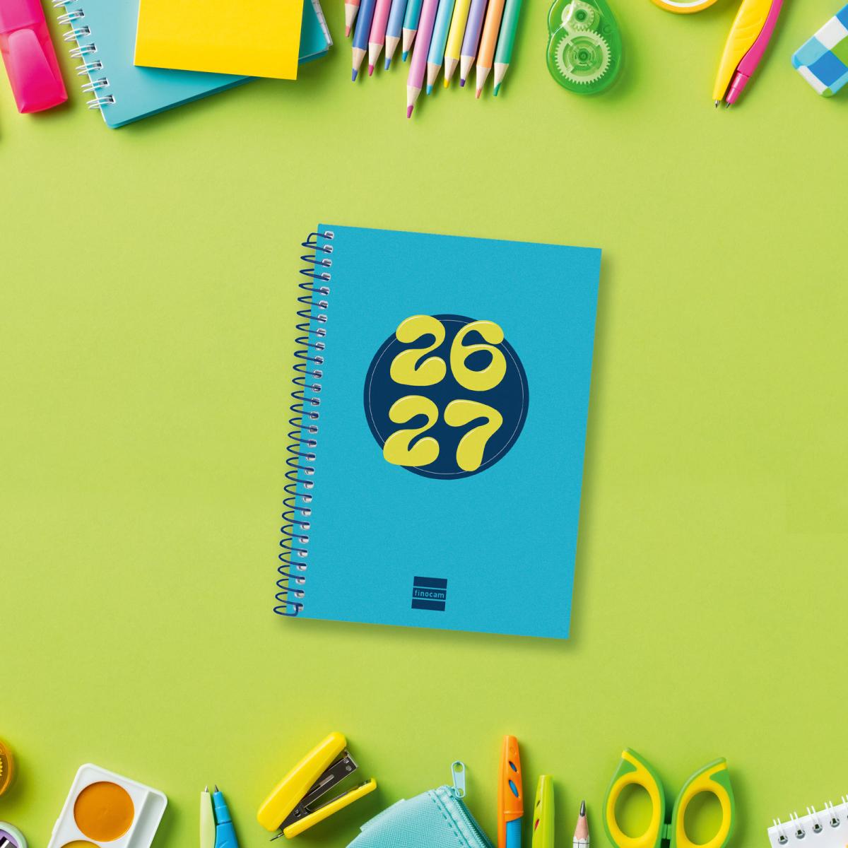 Agenda curso 2026-2027 Cool 8º-120x164 mm semana vista horizontal Finocam azul multilingüe Azul-2