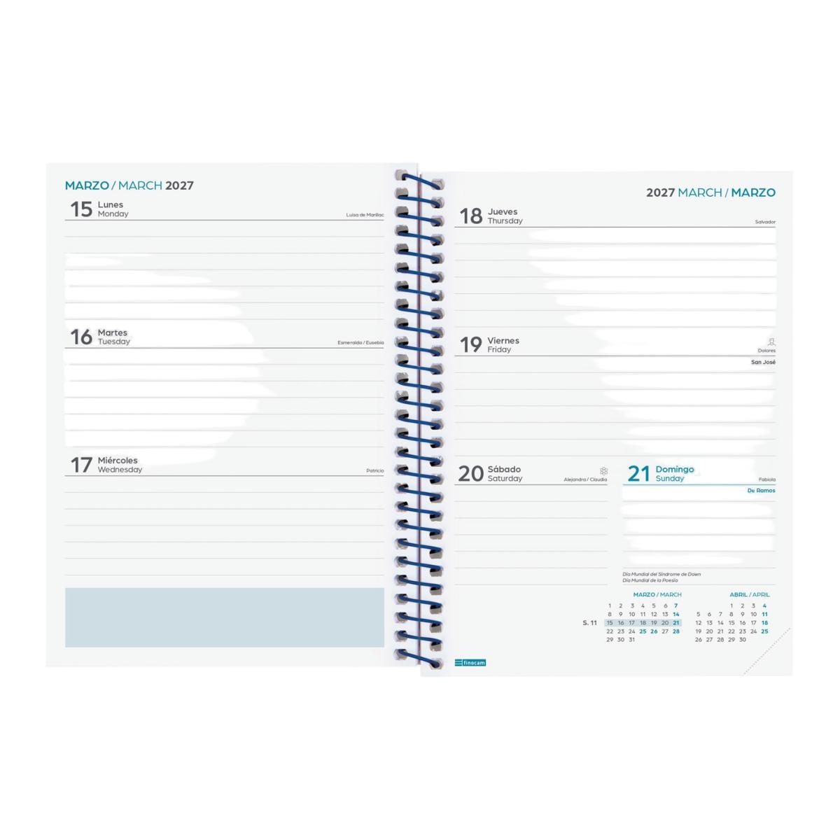Agenda curso 2026-2027 Cool 8º-120x164 mm semana vista horizontal Finocam azul multilingüe Azul-4