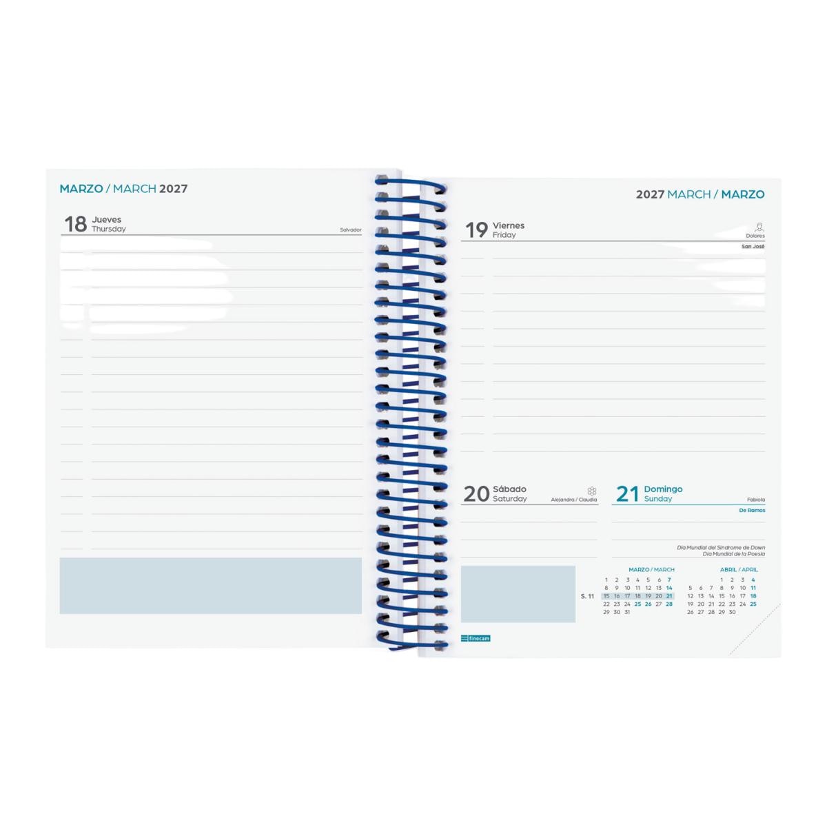 Agenda curso 2026-2027 Cool 8º-120x164 mm 1 día página Finocam azul multilingüe Azul-4