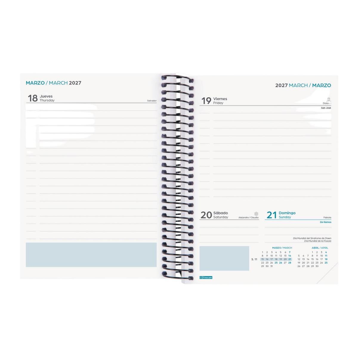 Agenda curso 2026-2027 Cool 8º-120x164 mm 1 día página Finocam negro multilingüe Negro-4