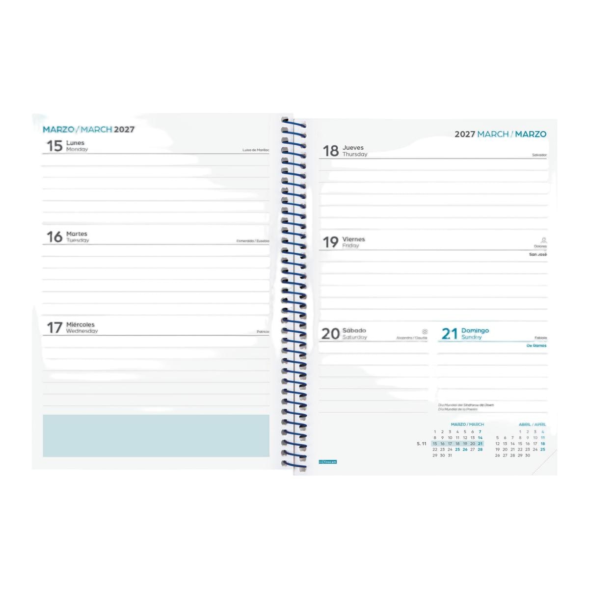 Agenda curso 2026-2027 Cool 4º-155x212 mm semana vista horizontal Finocam azul multilingüe 4