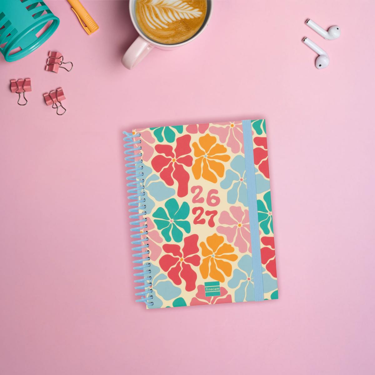 Agenda curso 2026-2027 Diva 8º-120x164 mm semana vista horizontal Spring Finocam multilingüe Multicolor-2