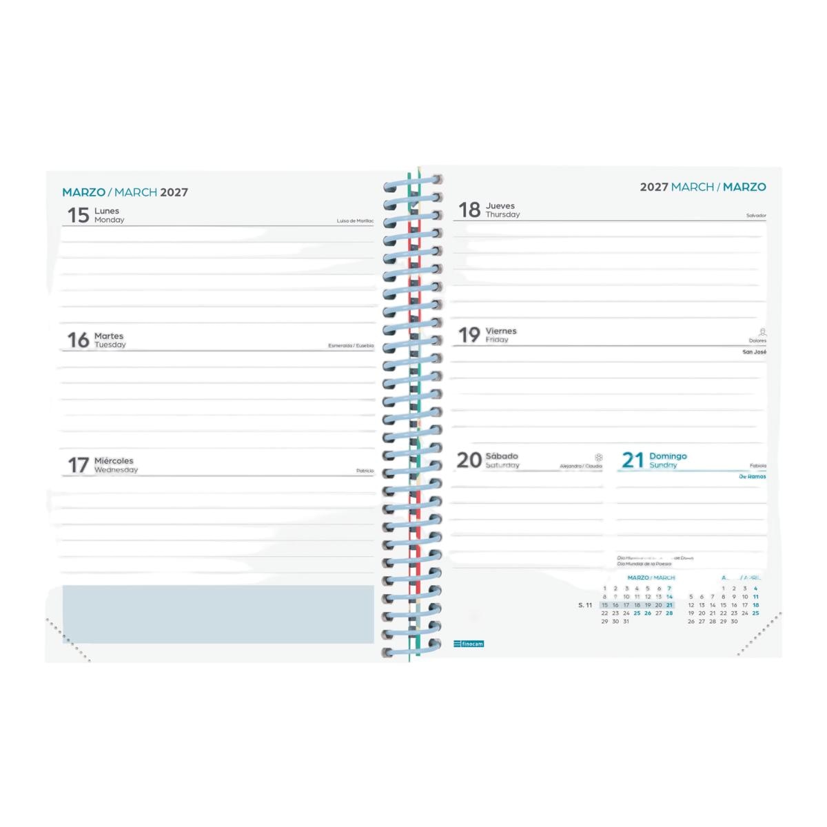 Agenda curso 2026-2027 Diva 8º-120x164 mm semana vista horizontal Spring Finocam multilingüe Multicolor-4