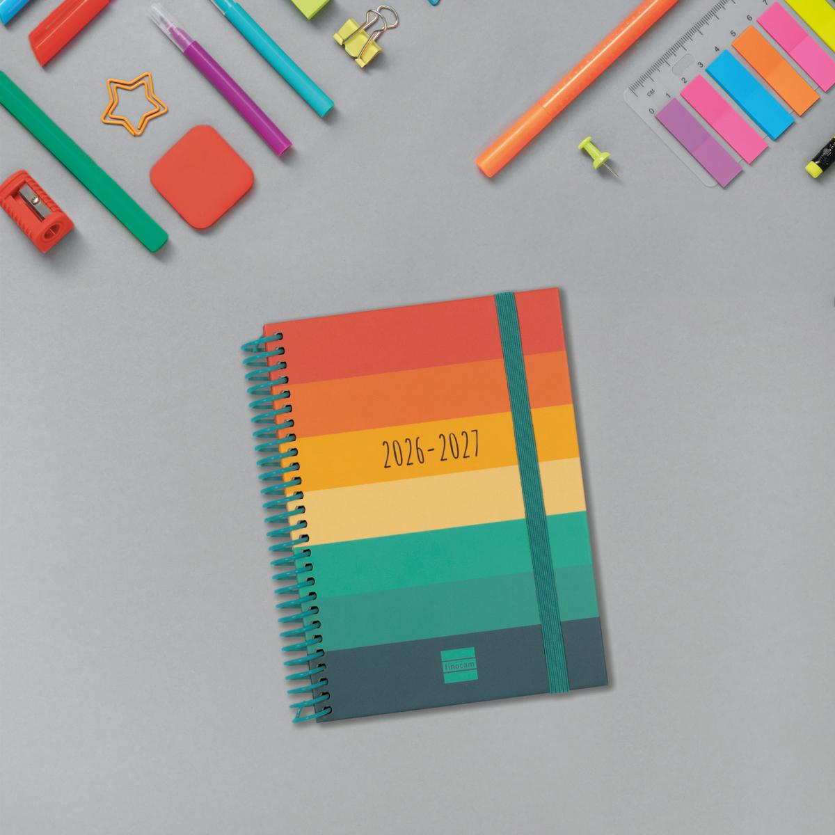 Agenda curso 2026-2027 Diva 8º-120x164 mm semana vista horizontal Colors Finocam multilingüe Multicolor-2