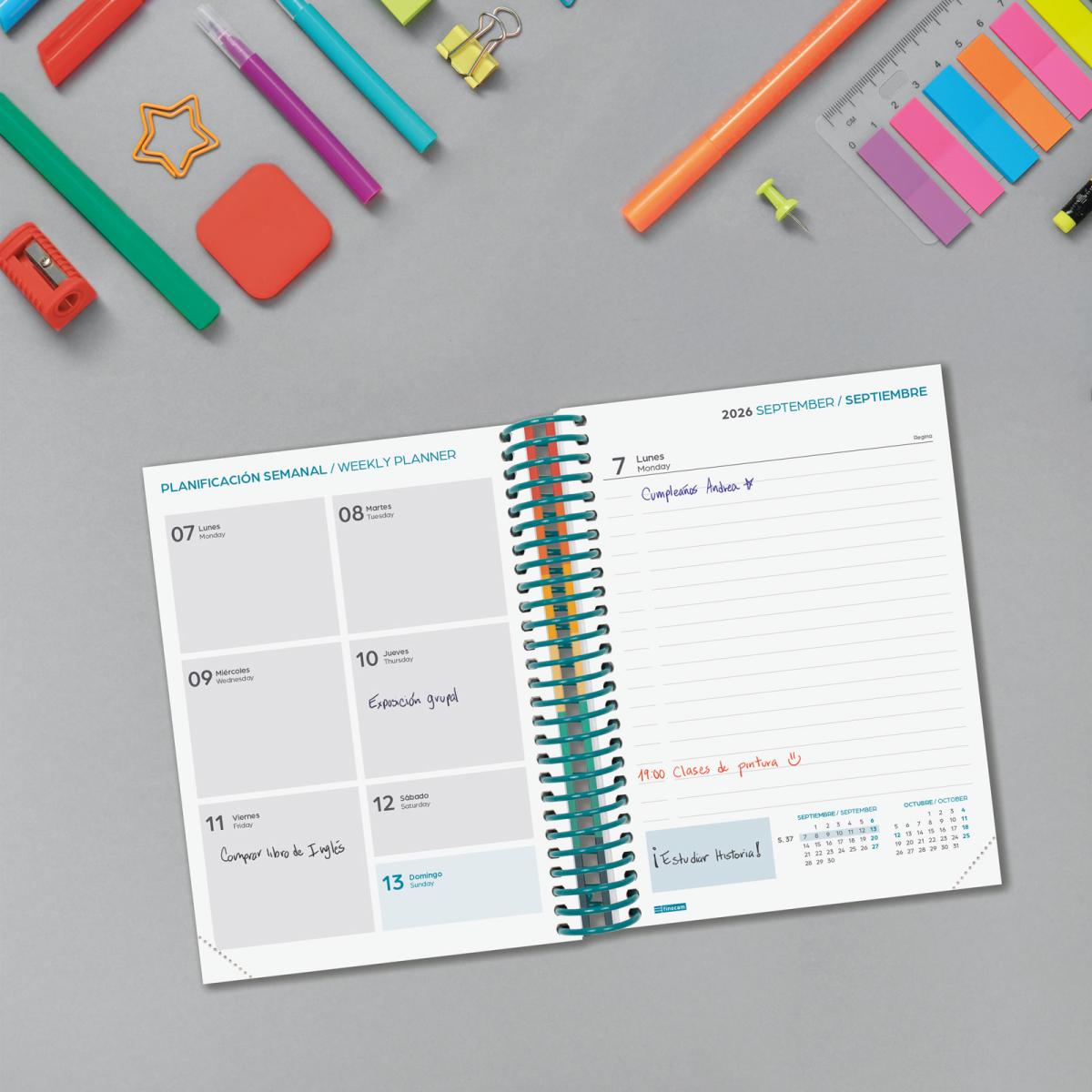Agenda curso 2026-2027 Diva 8º-120x164 mm 1 día página Colors Finocam multilingüe Multicolor-3