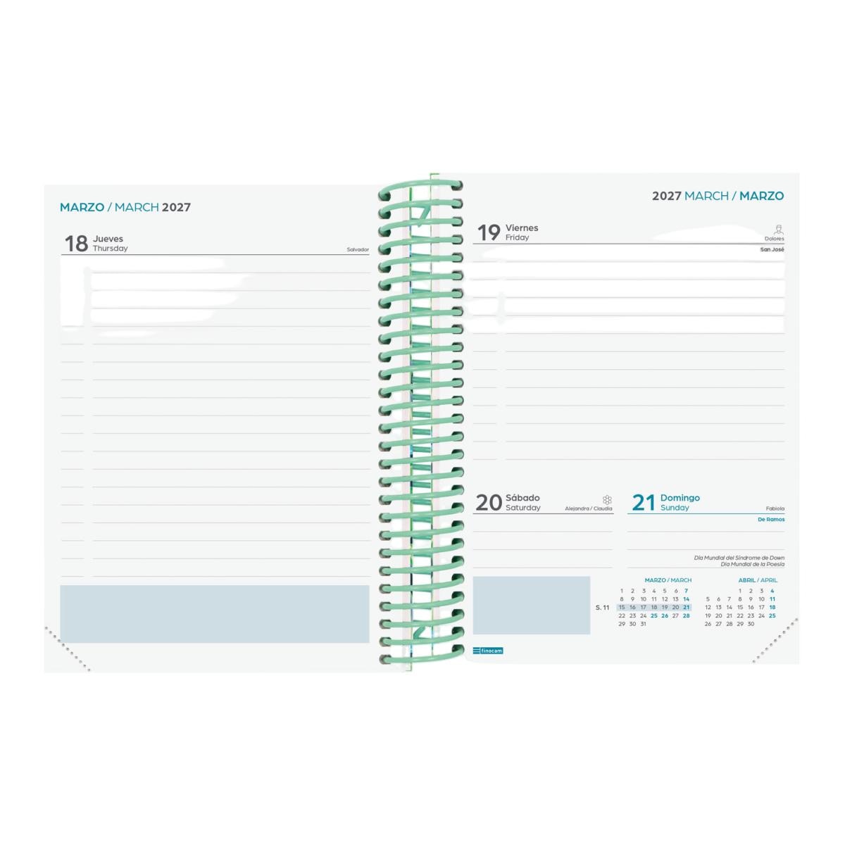 Agenda curso 2026-2027 Diva 8º-120x164 mm 1 día página Selva Finocam multilingüe Multicolor-4