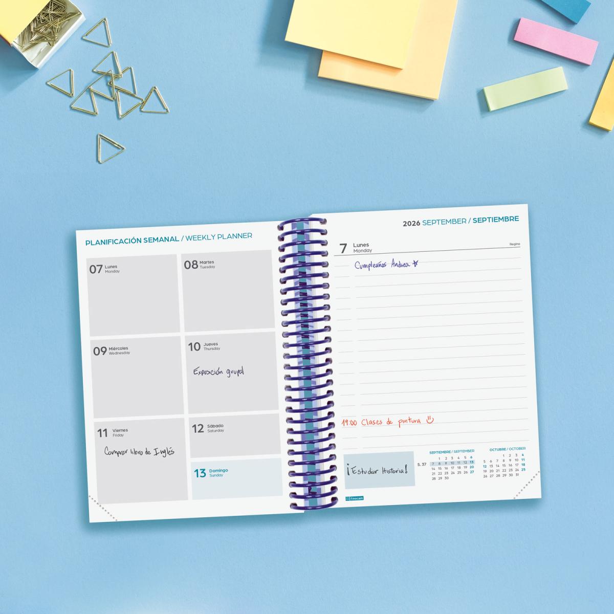 Agenda curso 2026-2027 Diva 8º-120x164 mm 1 día página Olas Finocam multilingüe Multicolor-3