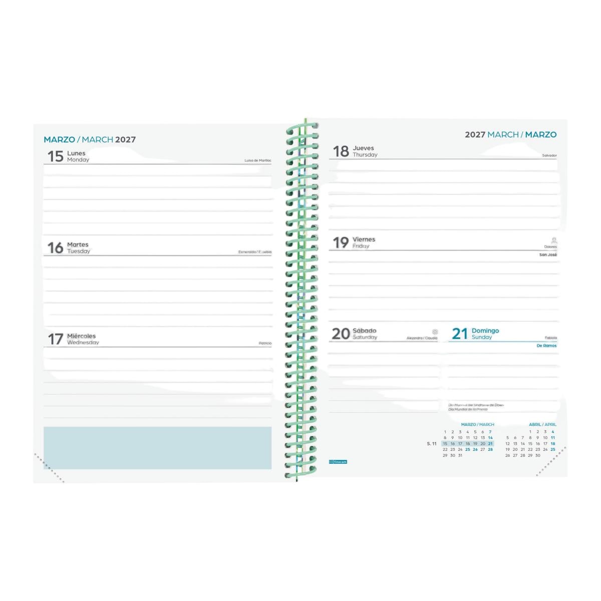 Agenda curso 2026-2027 Diva 4º-155x212 mm semana vista horizontal Selva Finocam multilingüe 4