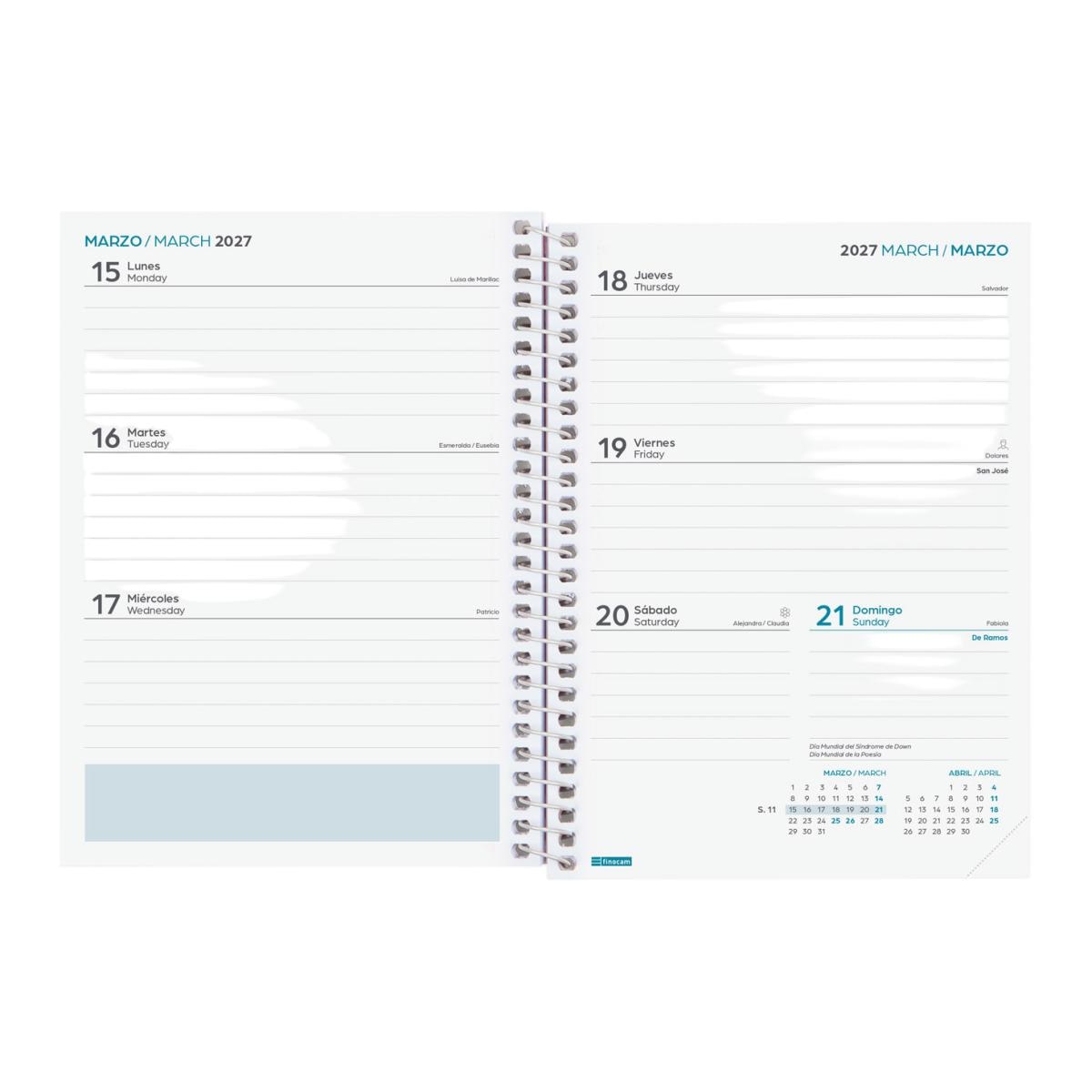 Agenda curso 2026-2027 Secundaria 8º-120x164 mm semana vista horizontal Fiori Finocam multilingüe Multicolor-5