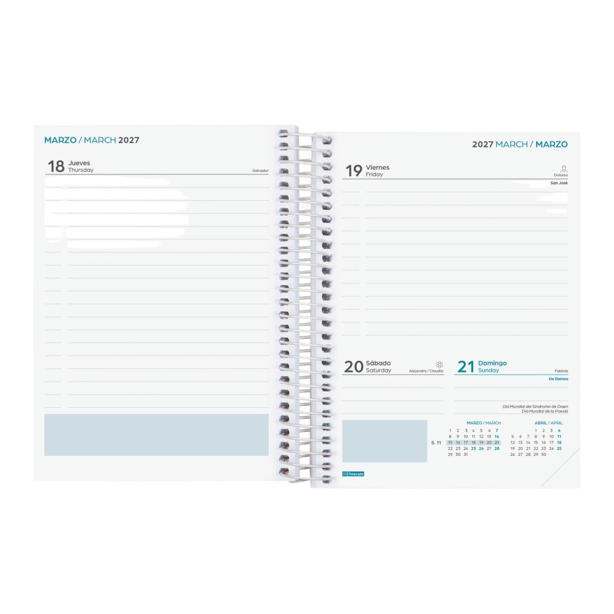 Agenda curso 2026-2027 Secundaria 8º-120x164 mm 1 día página Fiori Finocam multilingüe Multicolor-5