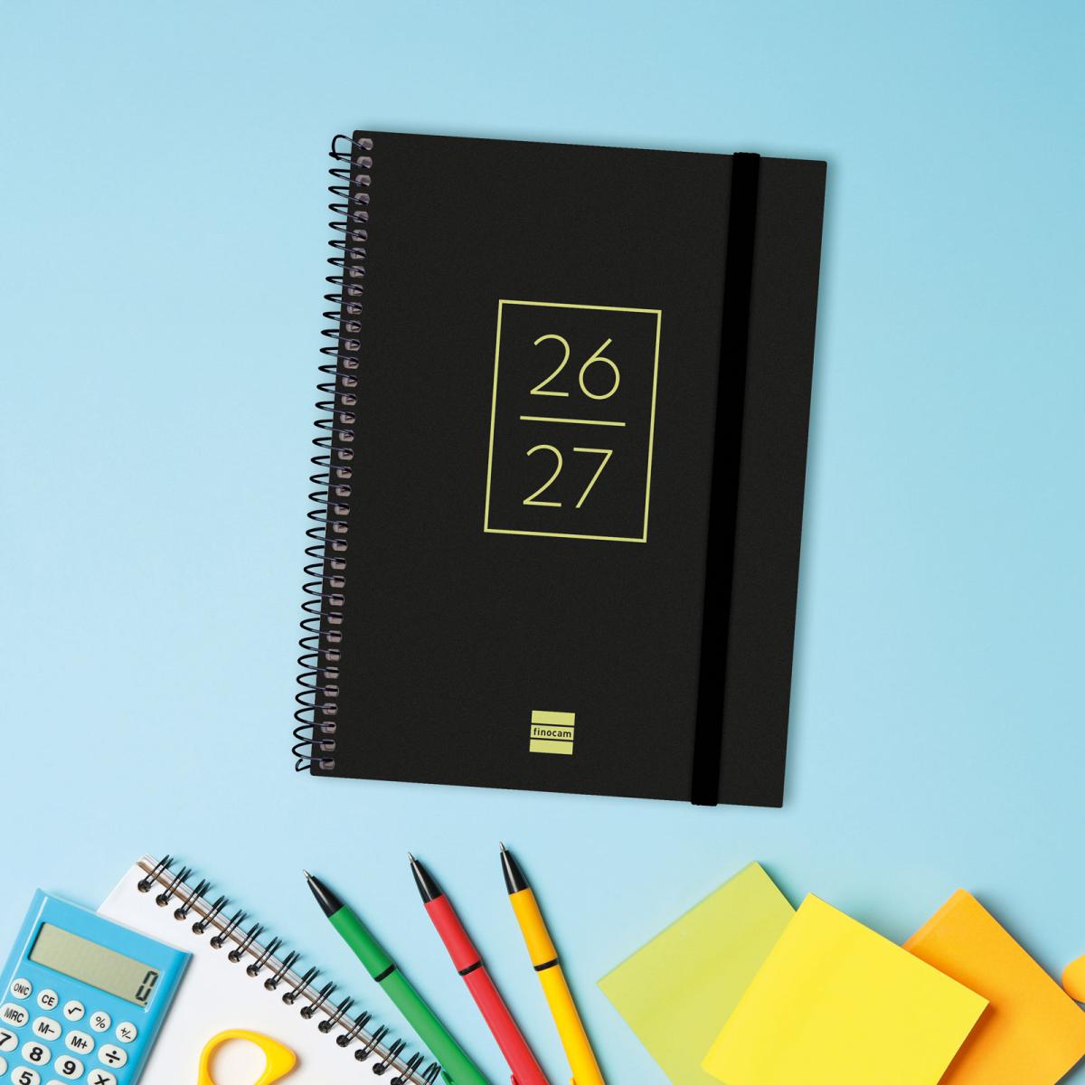 Agenda curso 2026-2027 Secundaria 4º-155x212 mm semana vista horizontal Finocam negro multilingüe 2