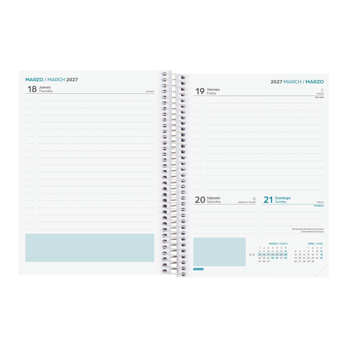 Agenda curso 2026-2027 Secundaria 4º-155x212 mm 1 día página Fiori Finocam multilingüe 5