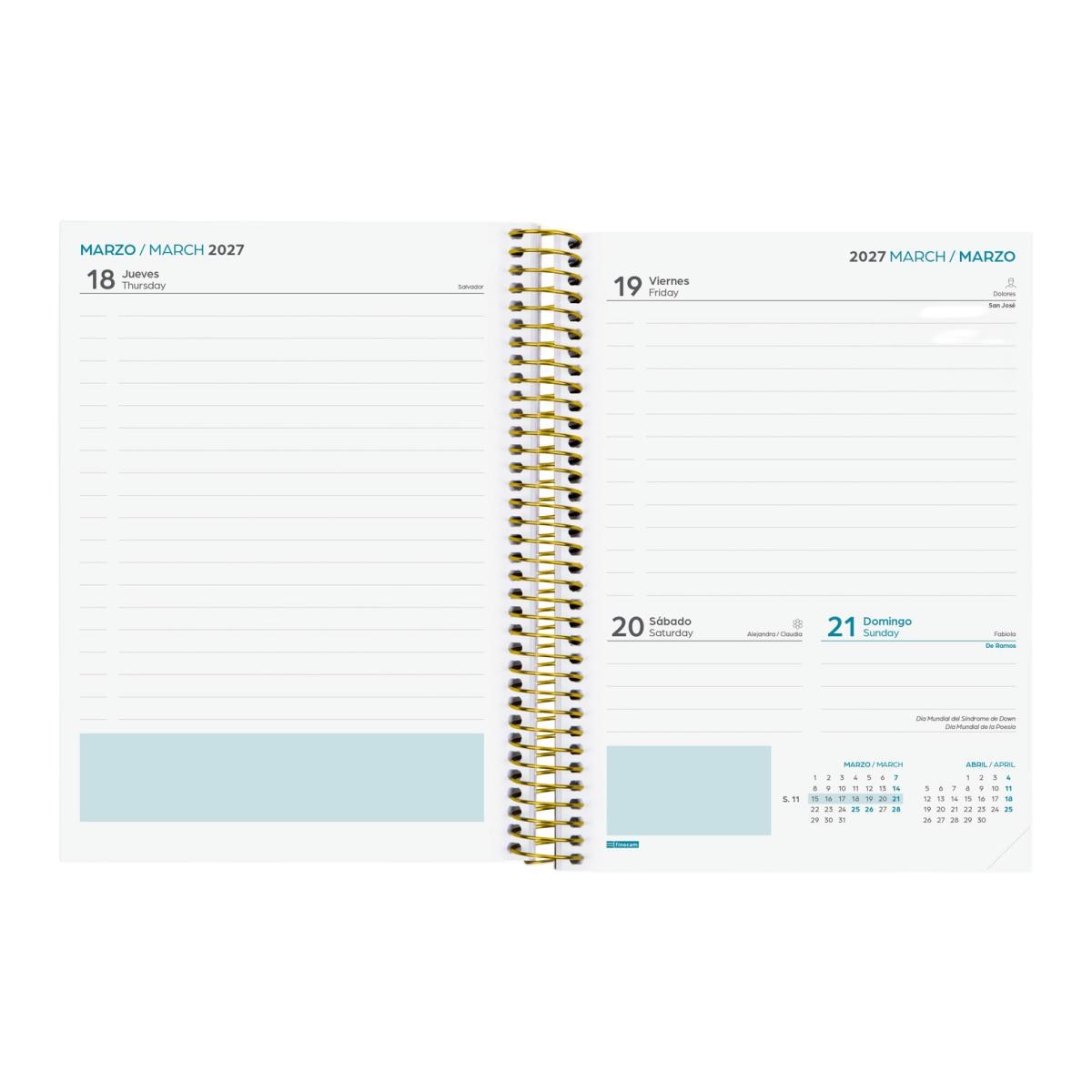 Agenda curso 2026-2027 Secundaria 4º-155x212 mm 1 día página Shine Finocam multilingüe 5