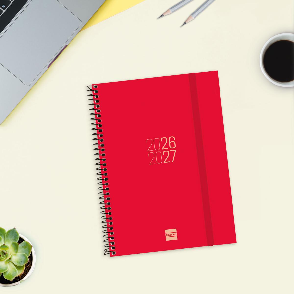 Agenda curso 2026-2027 Espir E10-155x212 mm semana vista horizontal Finocam rojo 2
