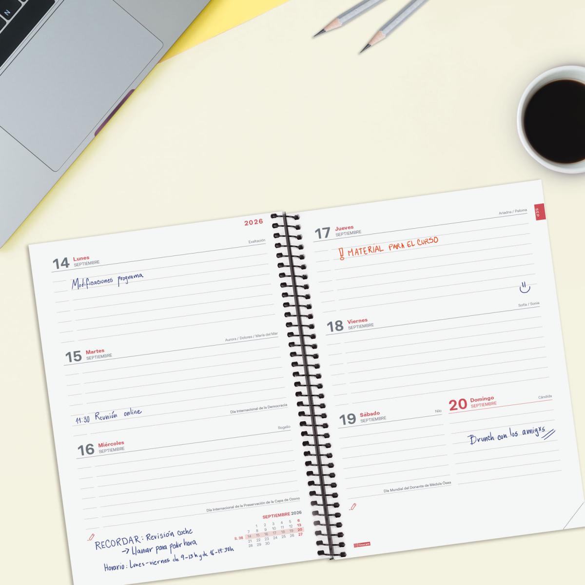 Agenda curso 2026-2027 Espir E10-155x212 mm semana vista horizontal Finocam rojo 3