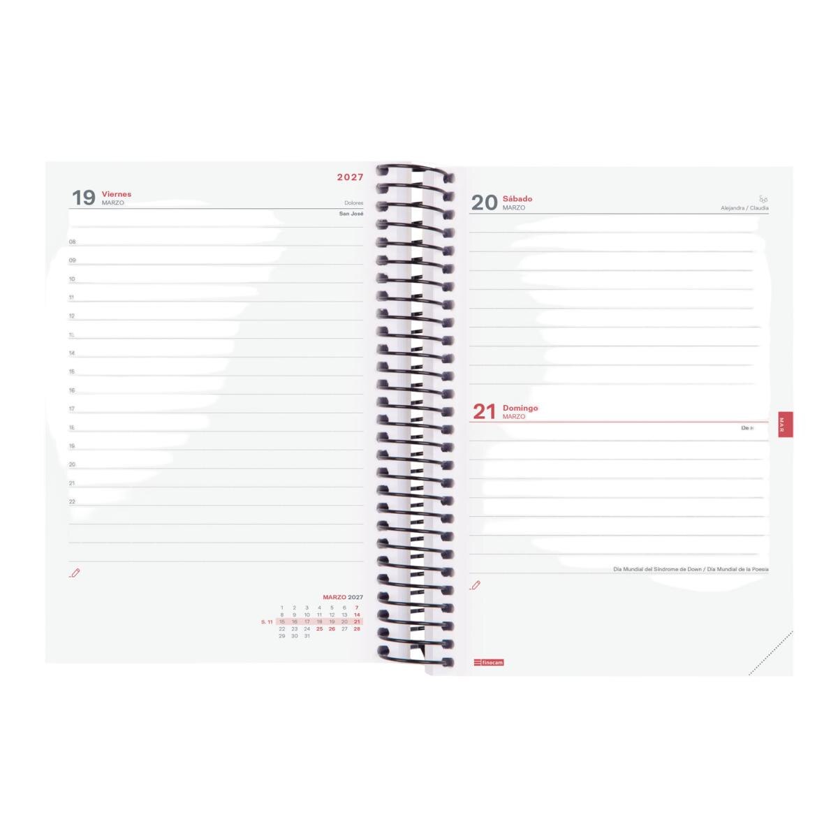 Agenda curso 2026-2027 Espir E8-120x171 mm 1 día página Finocam negro Negro-4