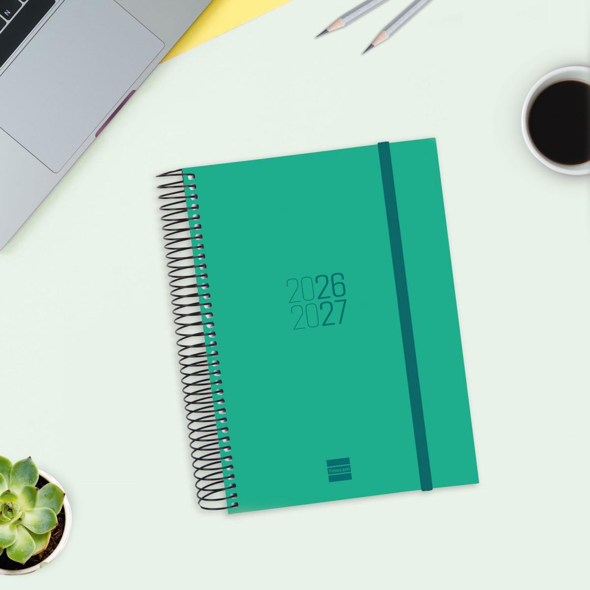 Agenda curso 2026-2027 Espir E10-155x212 mm 1 día página Finocam verde 2