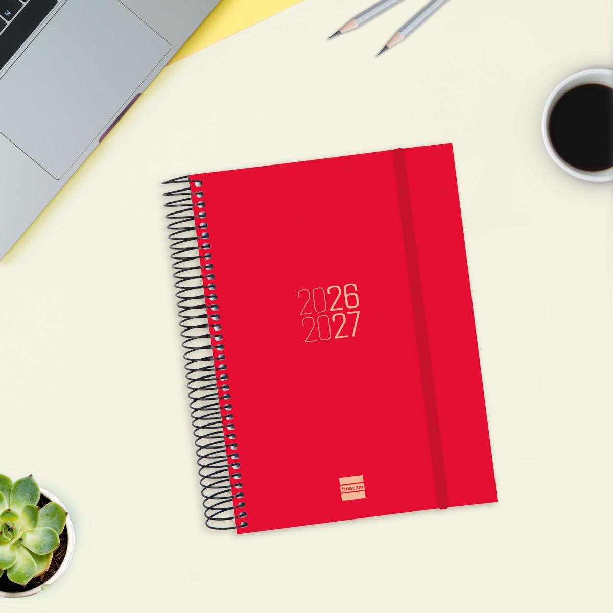 Agenda curso 2026-2027 Espir E10-155x212 mm 1 día página Finocam rojo 2